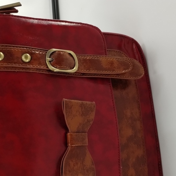 ECOSUSI faux leather red and tan satchel with removable crossbody strap - Picture 2 of 14